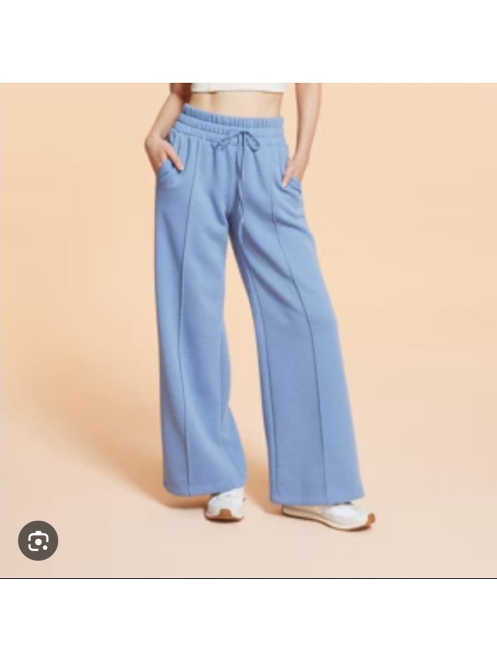 Wide-Leg Drawstring Pants in Light Blue